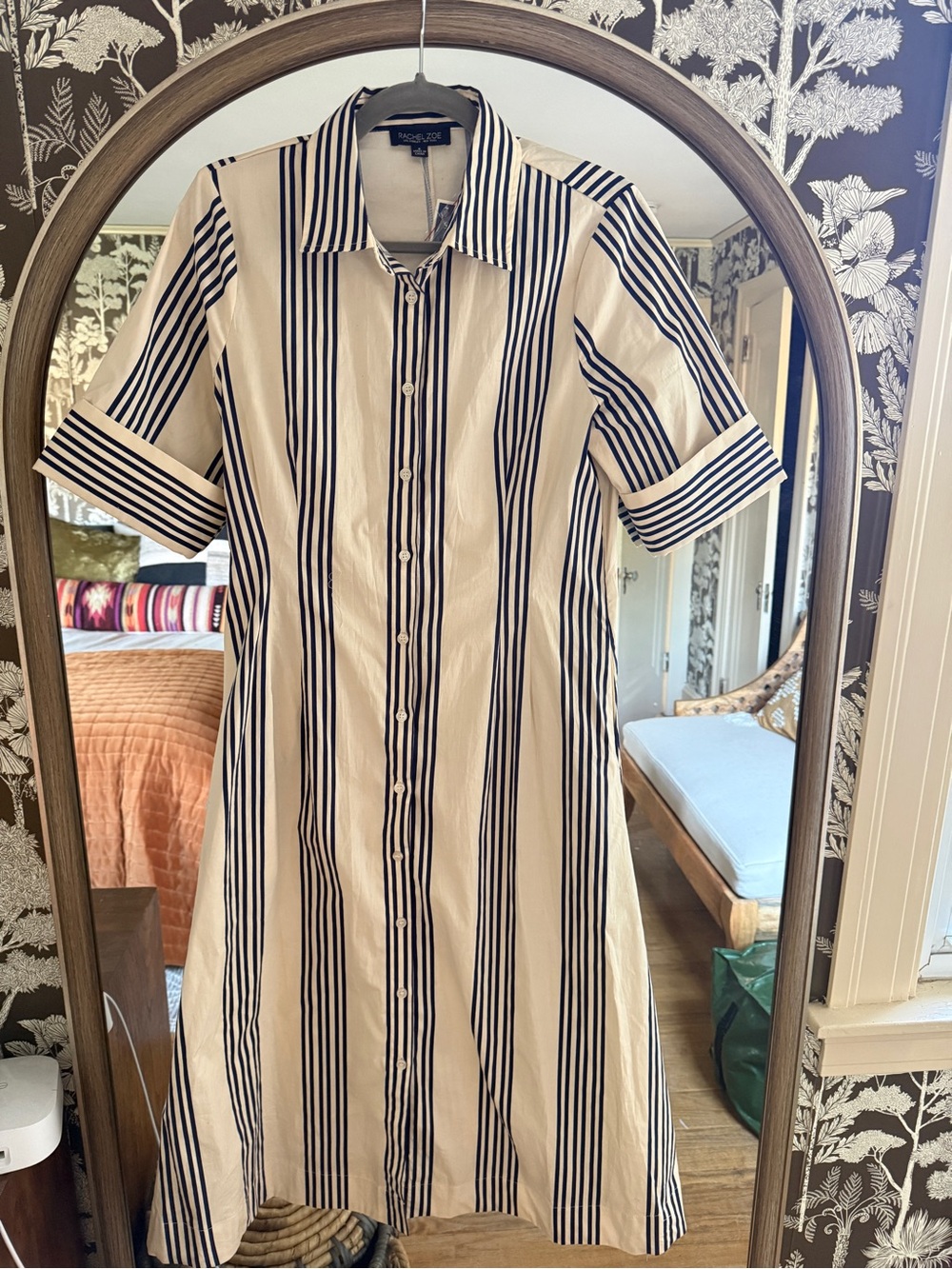 Rachel Zoe Cream and Navy Striped Shirt Dress